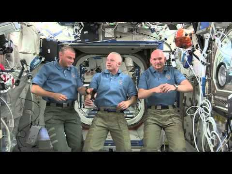 Space station astronauts talk with the media about life in space